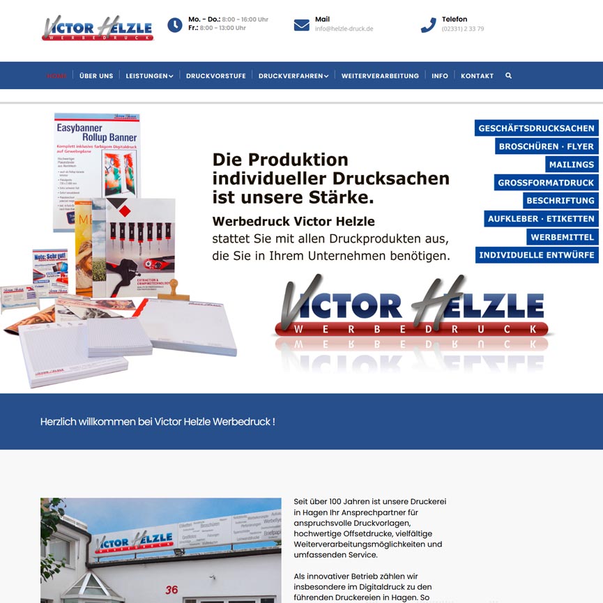 Das Bild zeigt einen Screenshot der Webseite Werbedruck Victor Helzle KG