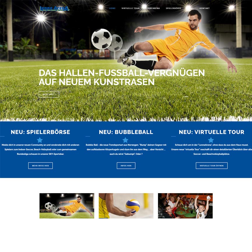 Das Bild zeigt einen Screenshot der Webseite LenneArena GmbH
