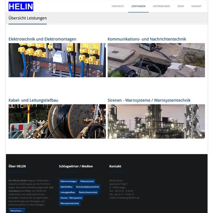 Das Bild zeigt einen Screenshot der Webseite HELIN