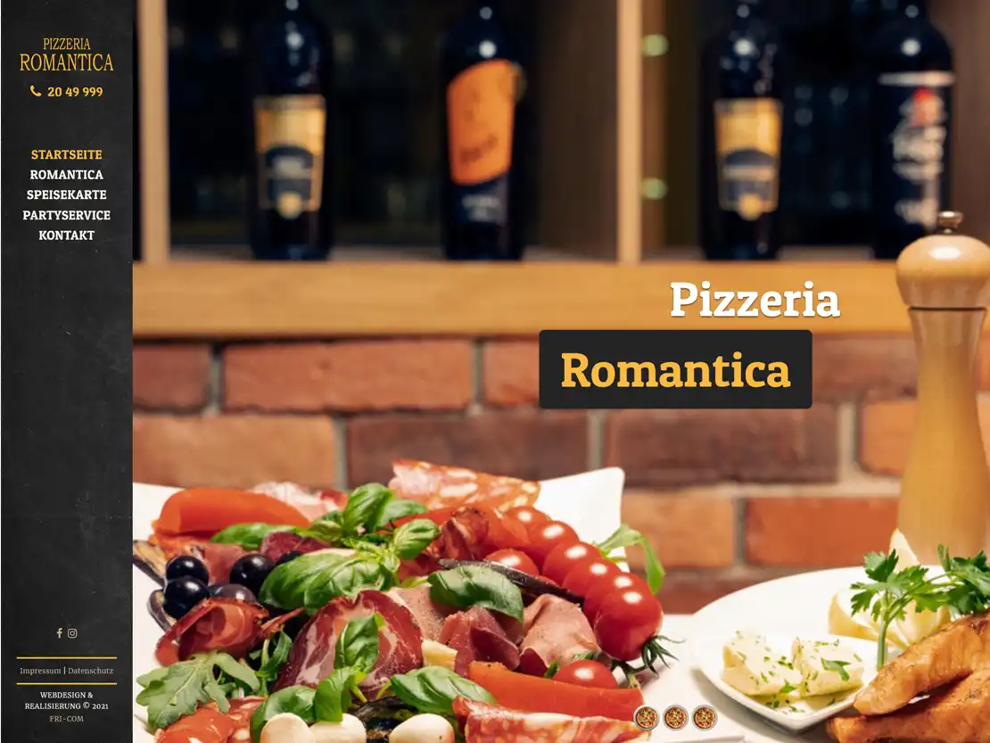 Das Bild zeigt einen Screenshot der Webseite Pizzeria Romantica